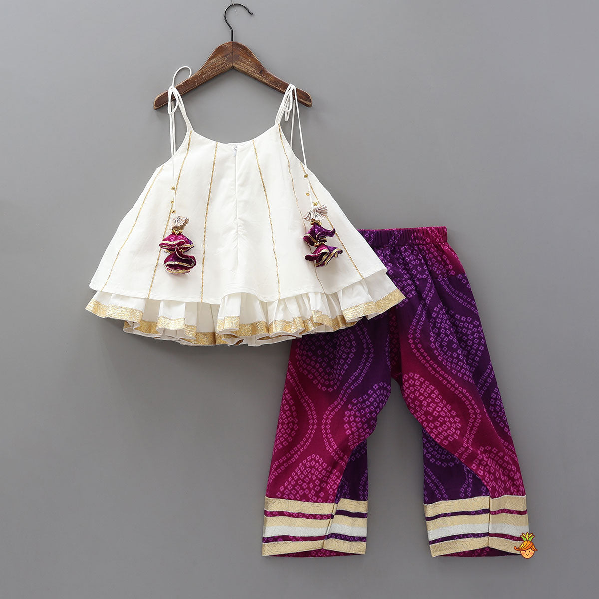 Layered Tie Up Top And Printed Pant With Matching Dupatta
