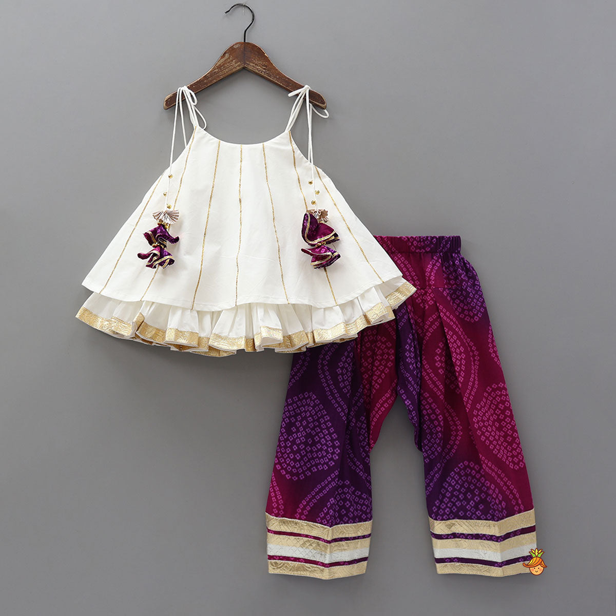 Layered Tie Up Top And Printed Pant With Matching Dupatta