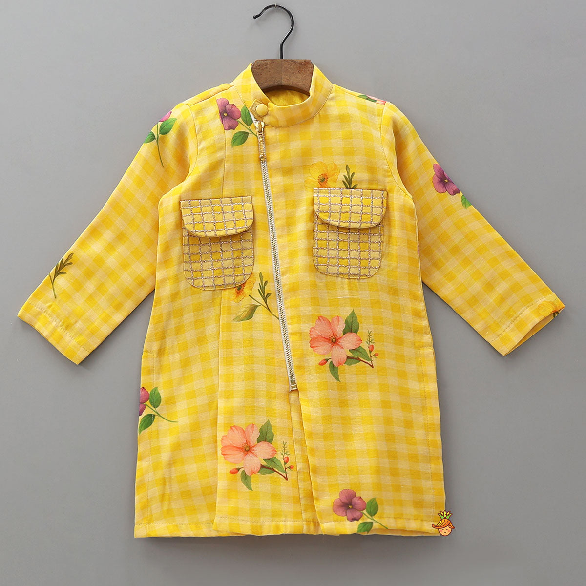 Floral Checkered Elegant Kurta And Pyjama