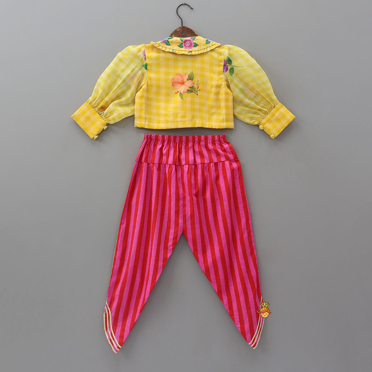 Collar Neck Crop Top And Dhoti Style Pant With Detachable Dupatta And Hair Band
