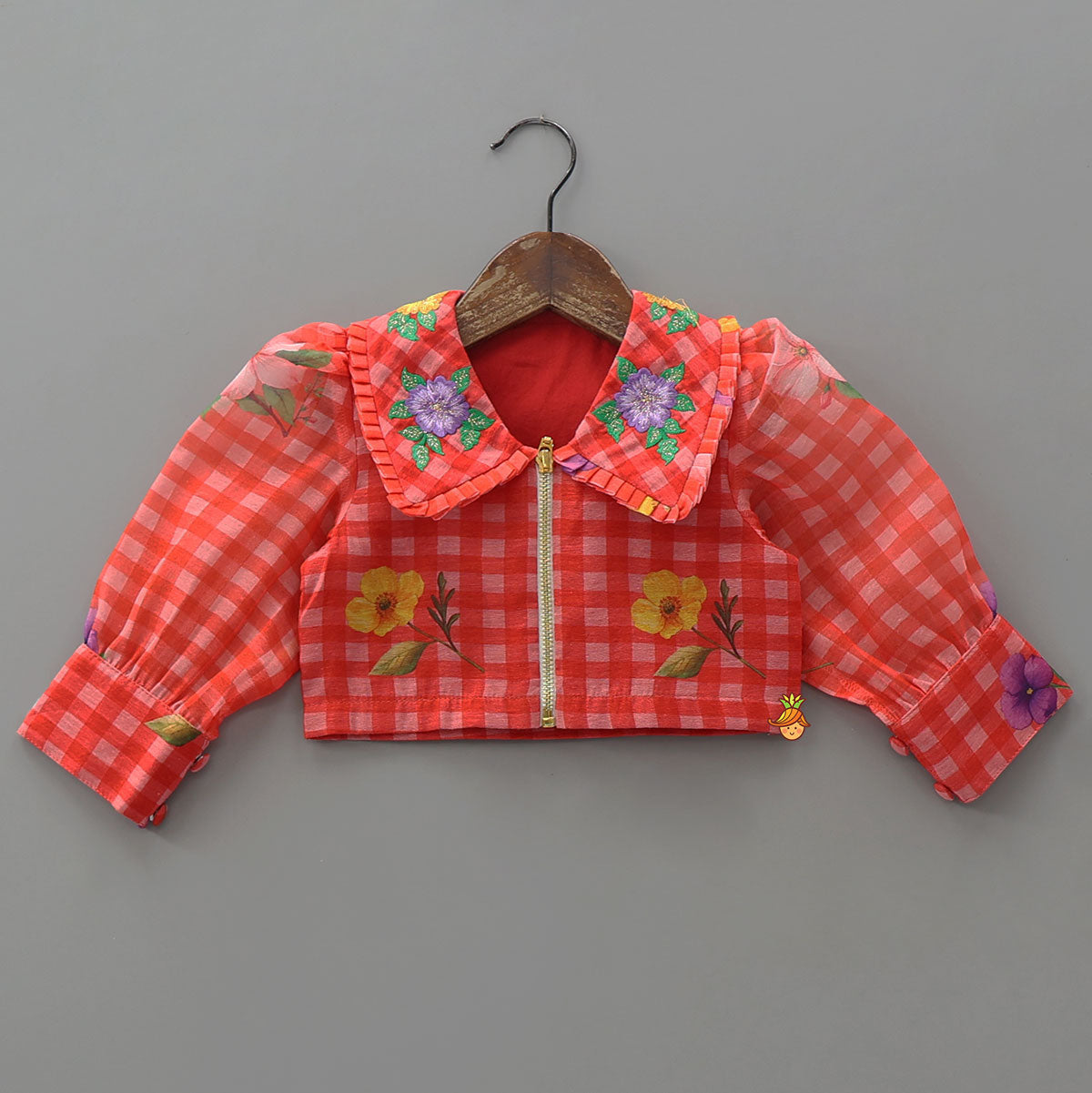 Floral Jacket Style Top And Dhoti With Dupatta And Hair Band