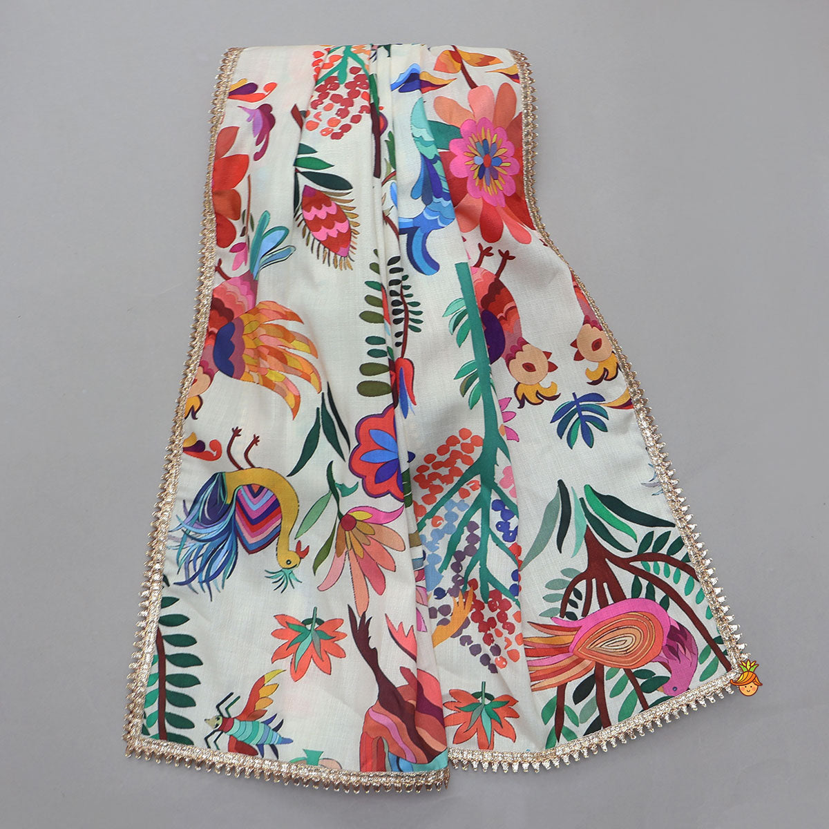 Floral Jacket Style Top And Dhoti With Dupatta And Hair Band