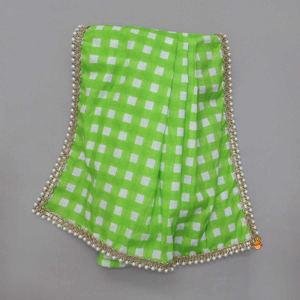Pretty Zari Embroidered Top And Saree Style Sharara With Detachable Dupatta And Matching Hairband
