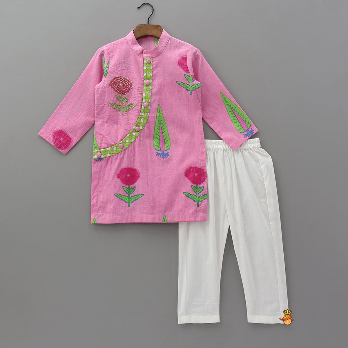 Printed Curved Placket Kurta And Pyjama