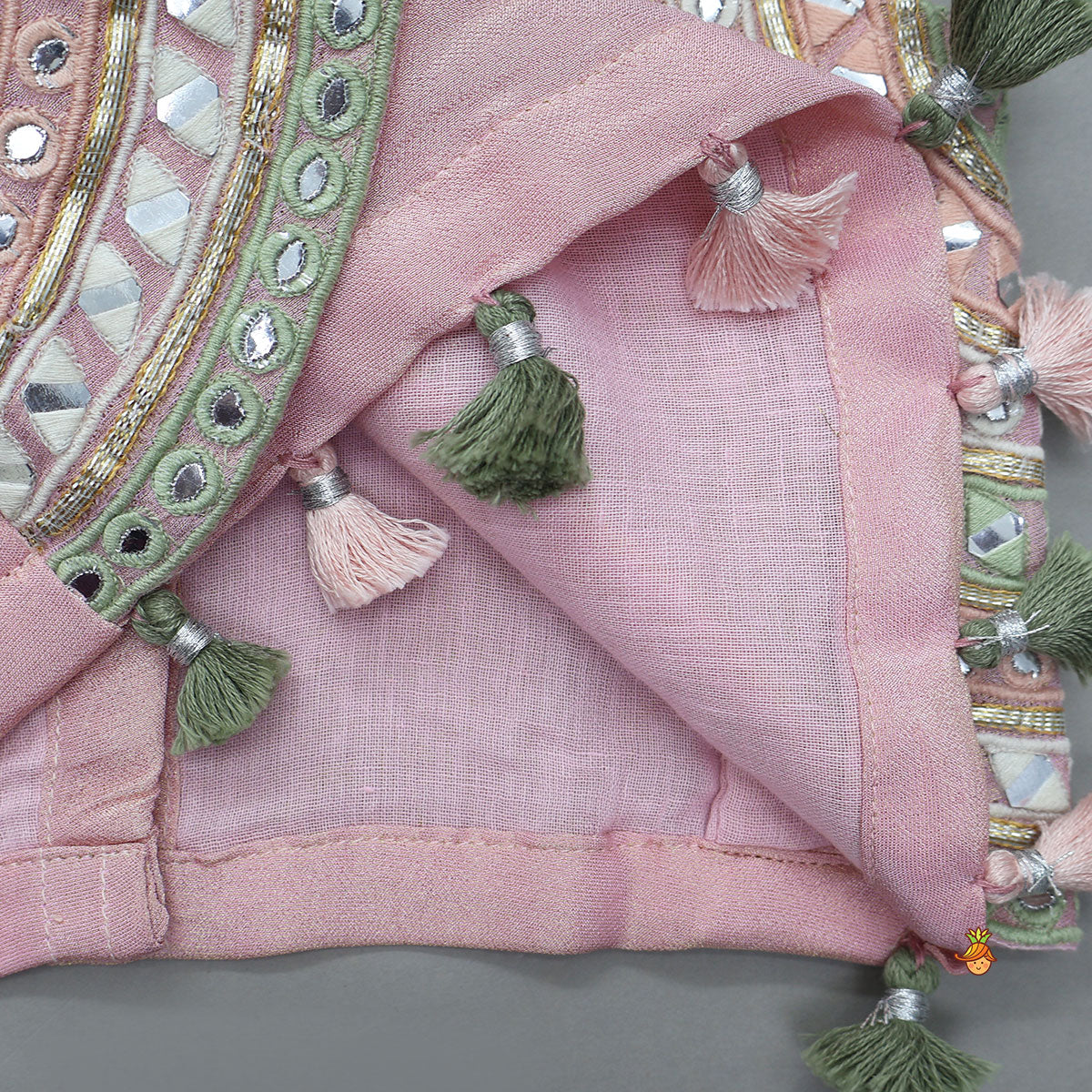 Faux Mirror Work Shimmery Crop Top And Matching Palazzo With Dupatta
