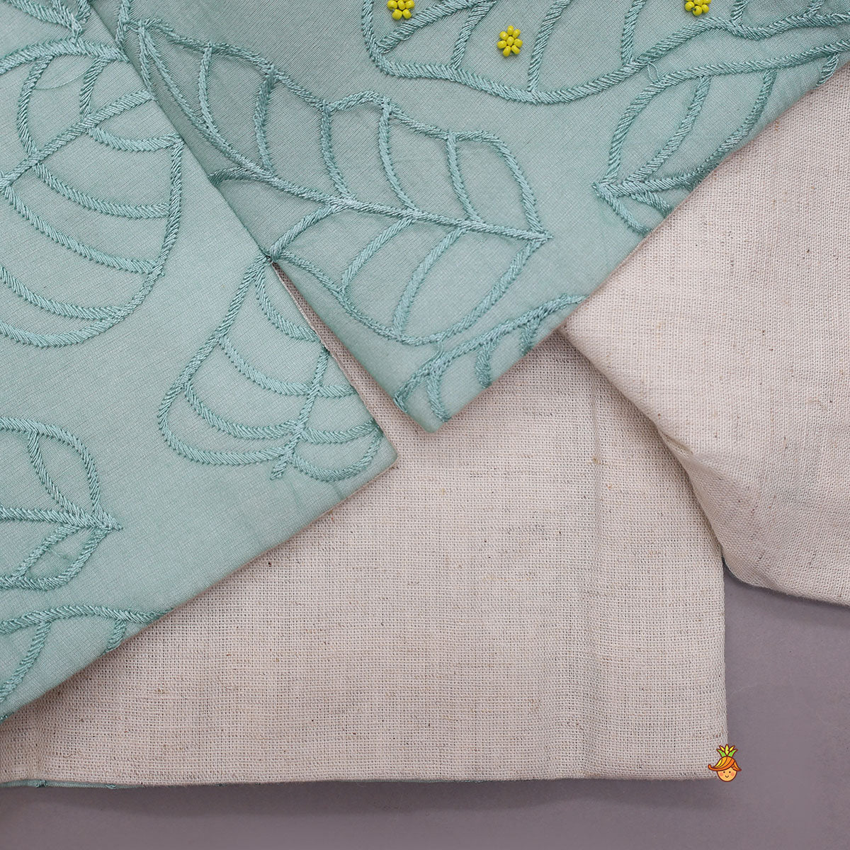 Leaf Motif Embroidered Kurta With Jacket And Pyjama