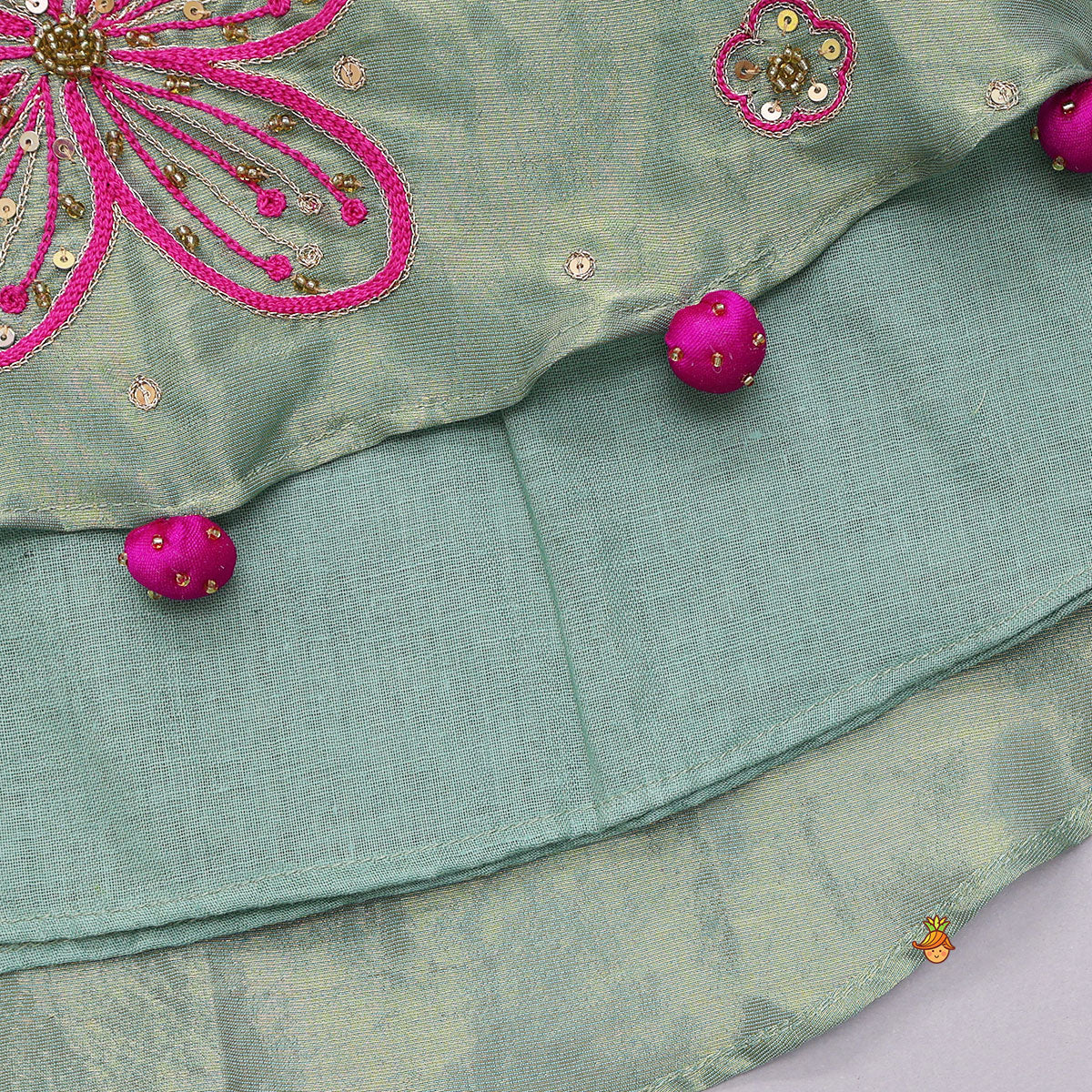 Floral Embroidered A-line Shimmery Kurti And Palazzo