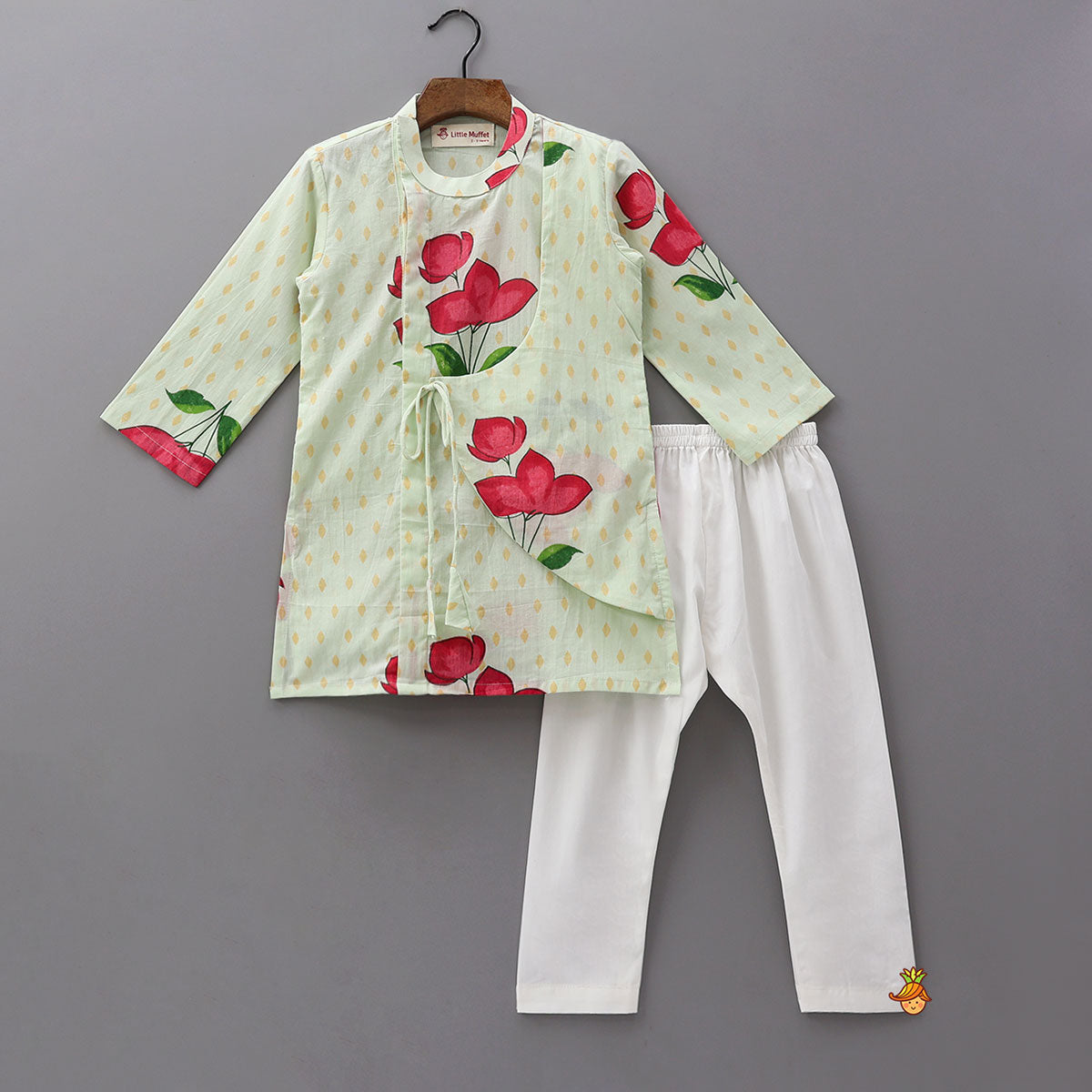 Asymmetric Wrap Style Kurta With Pyjama