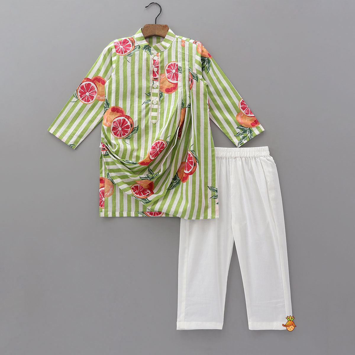 Striped Printed Cowl Style Kurta And Pyjama