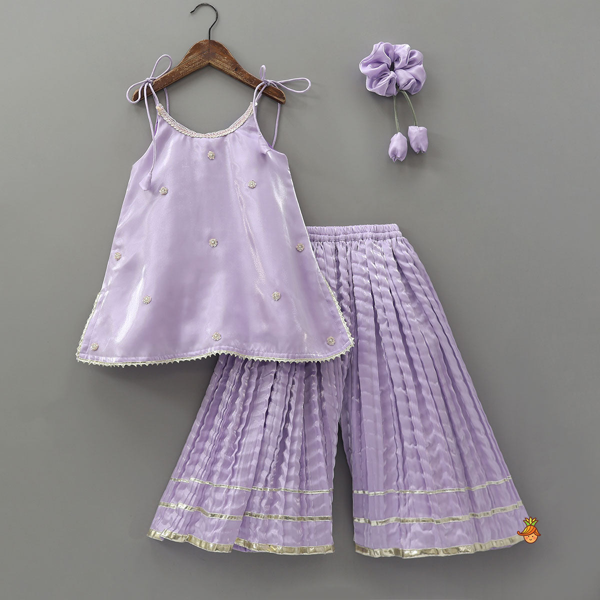 Sheen Elegant Kurti And Crushed Fabric Palazzo With Hair Tie