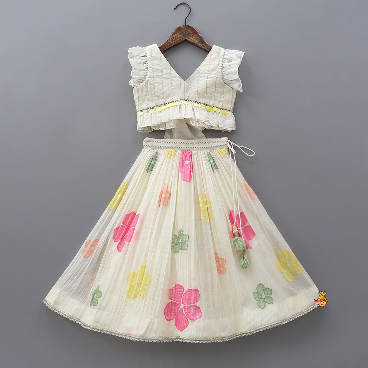 Soft Mul Chanderi Ruffle Crop Top And Lehenga