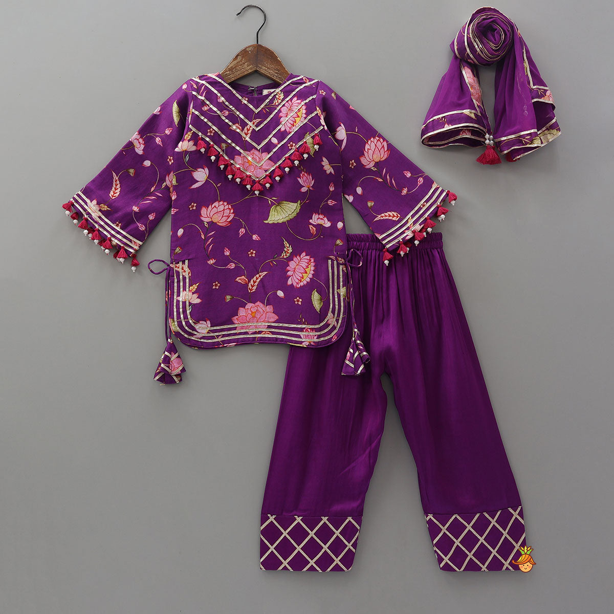 Fringe Detail Kurti With Farshi Salwar And Dupatta