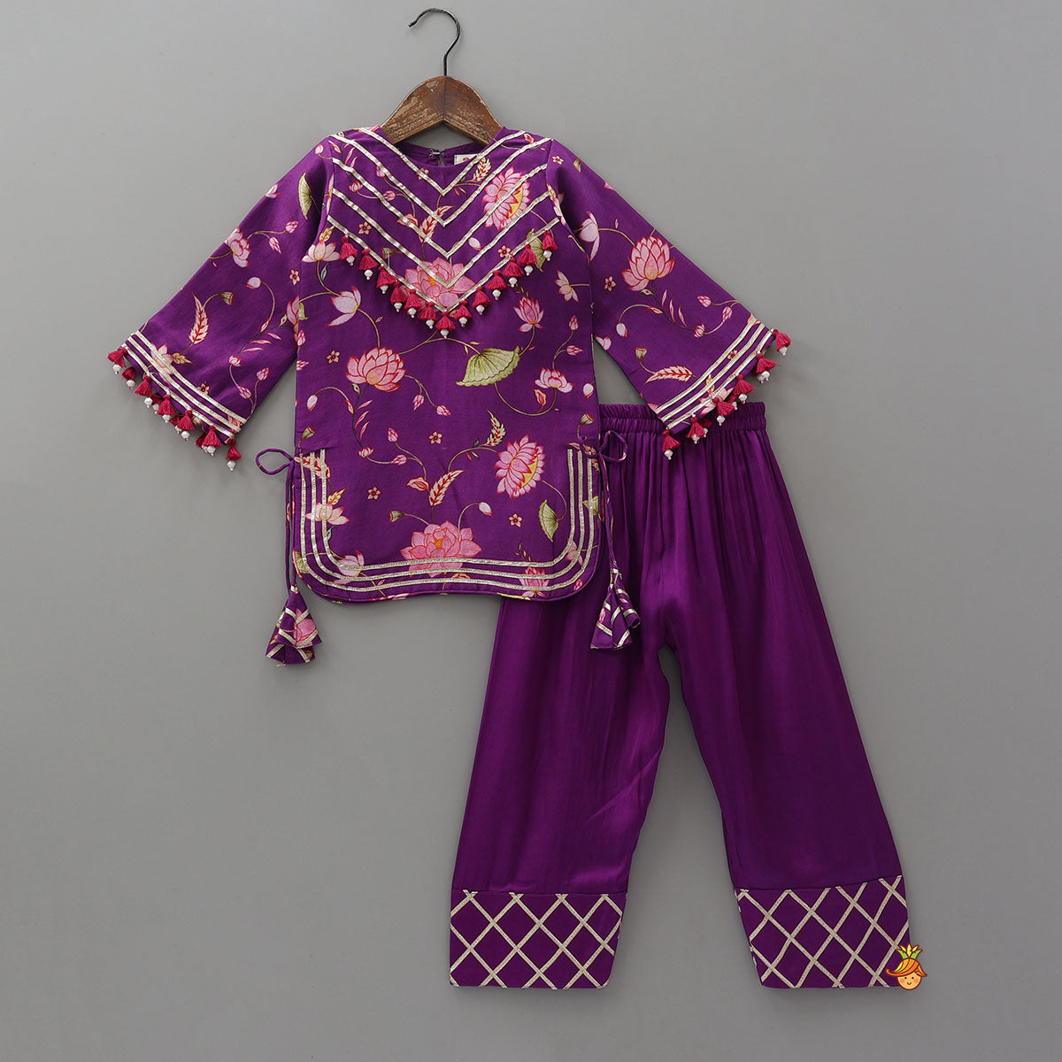Fringe Detail Kurti With Farshi Salwar And Dupatta