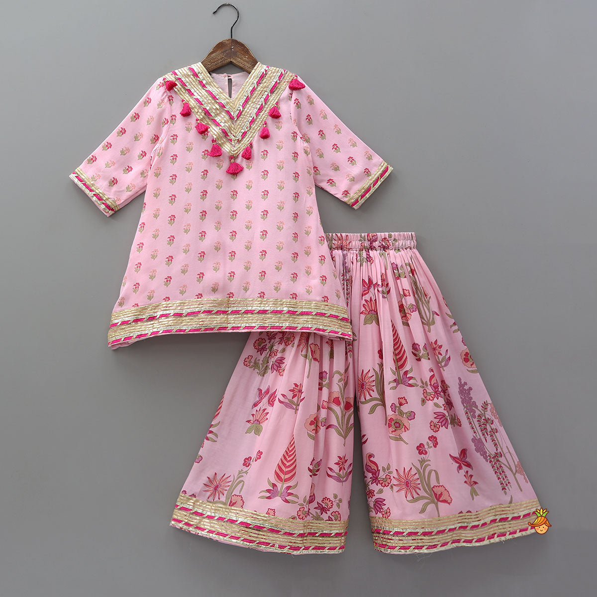 Fringe-Detail Yoke Kurti And Palazzo