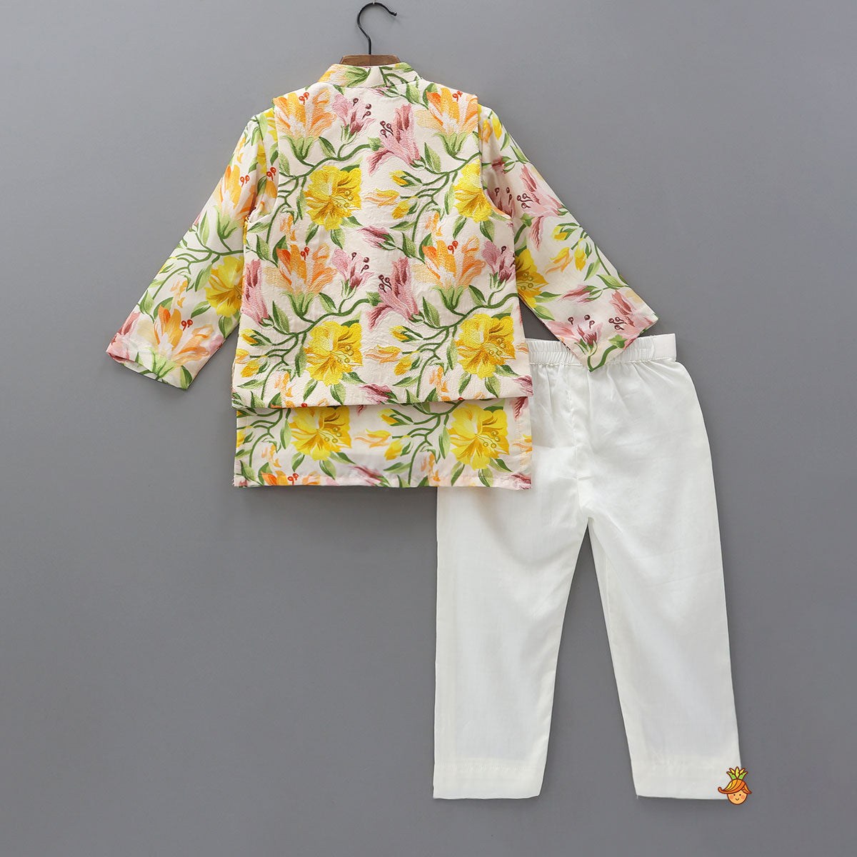 Floral Blossom Kurta With Jacket And Pyjama