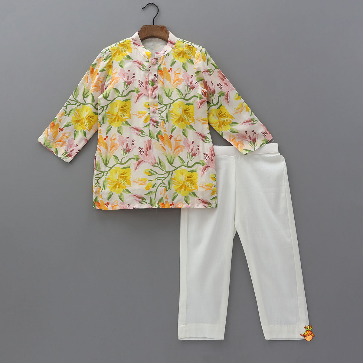 Floral Blossom Kurta With Jacket And Pyjama