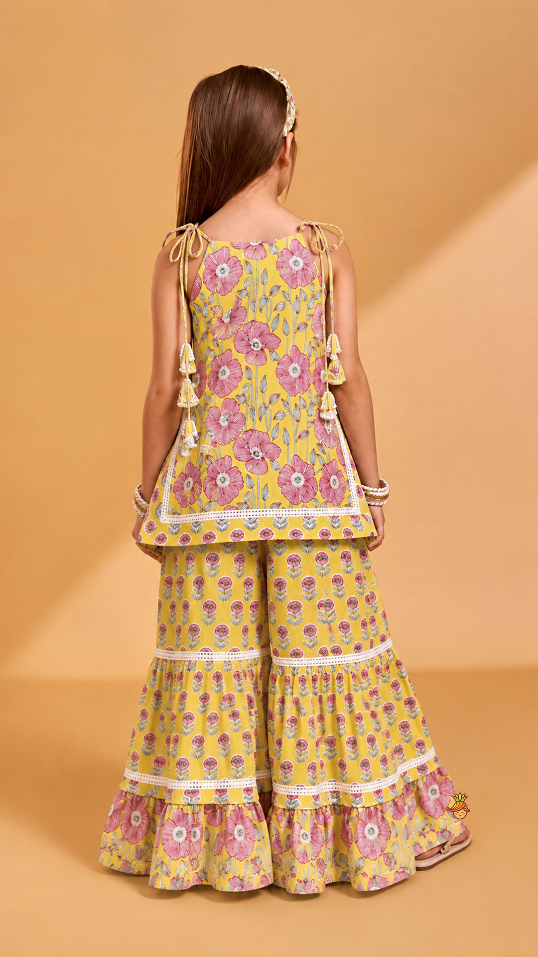 Strappy Floral Cotton Kurti With Sharara And Matching Dupatta