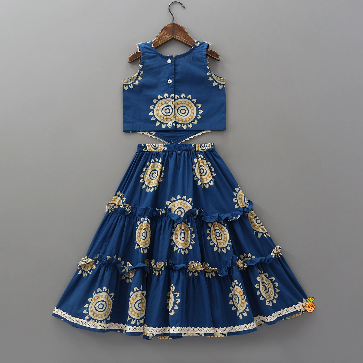 Stylish Hem Crop Top With Tiered Lehenga