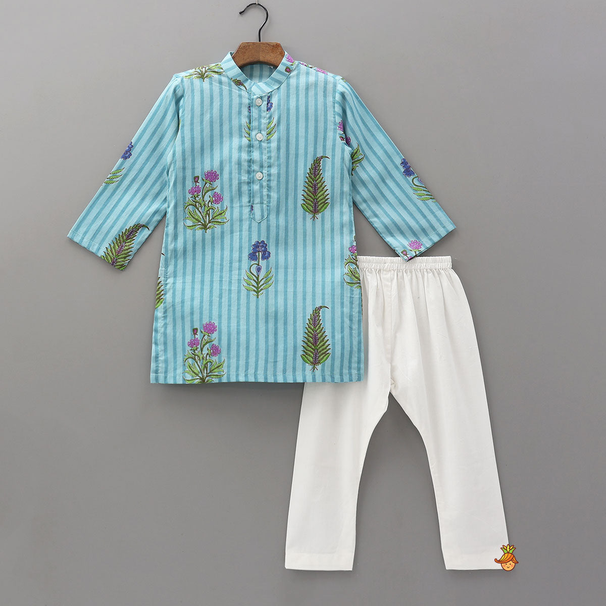 Soft Cotton Printed Ethnic Kurta With Jacket And Pyjama