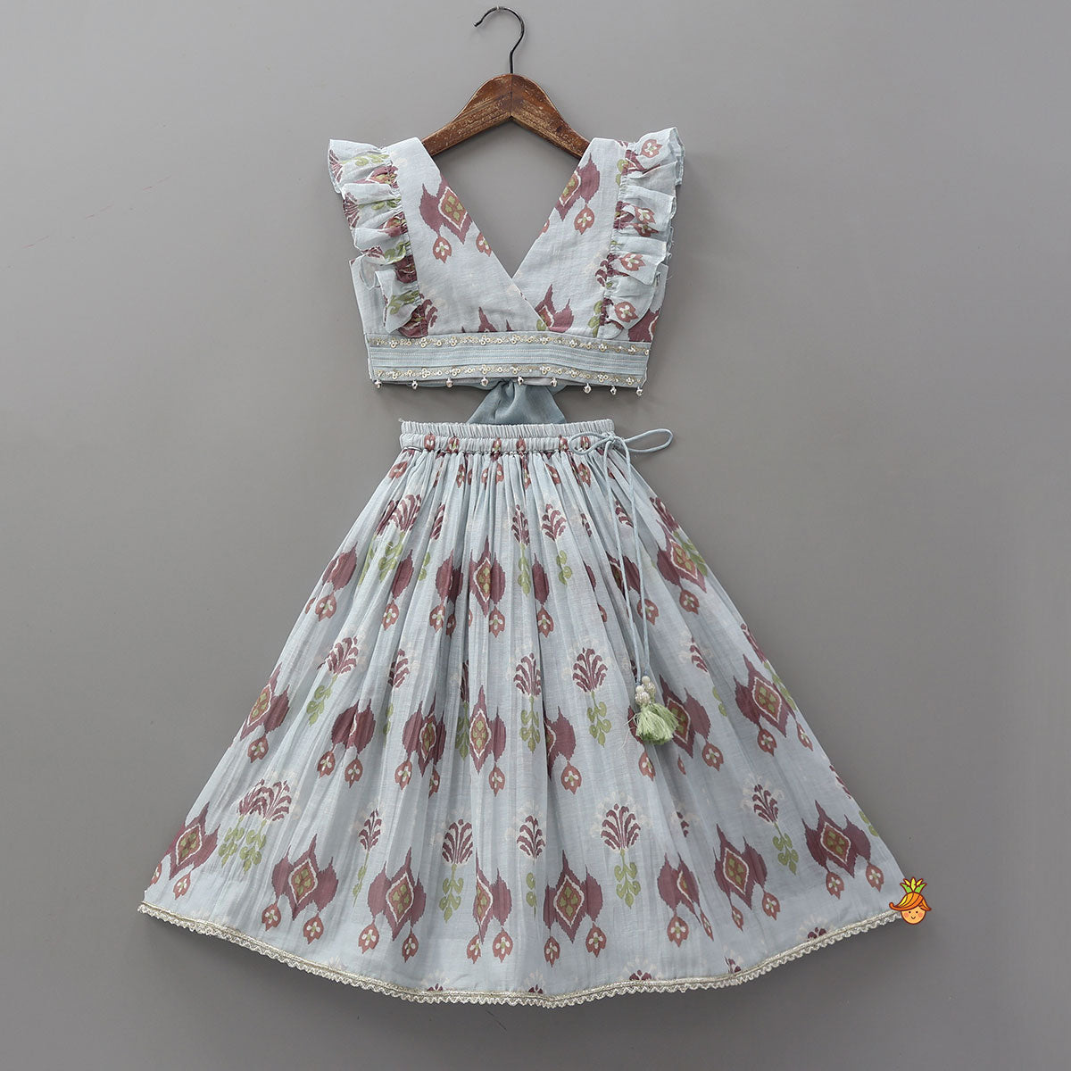 Mul Chanderi Ruffle Crop Top And Lehenga