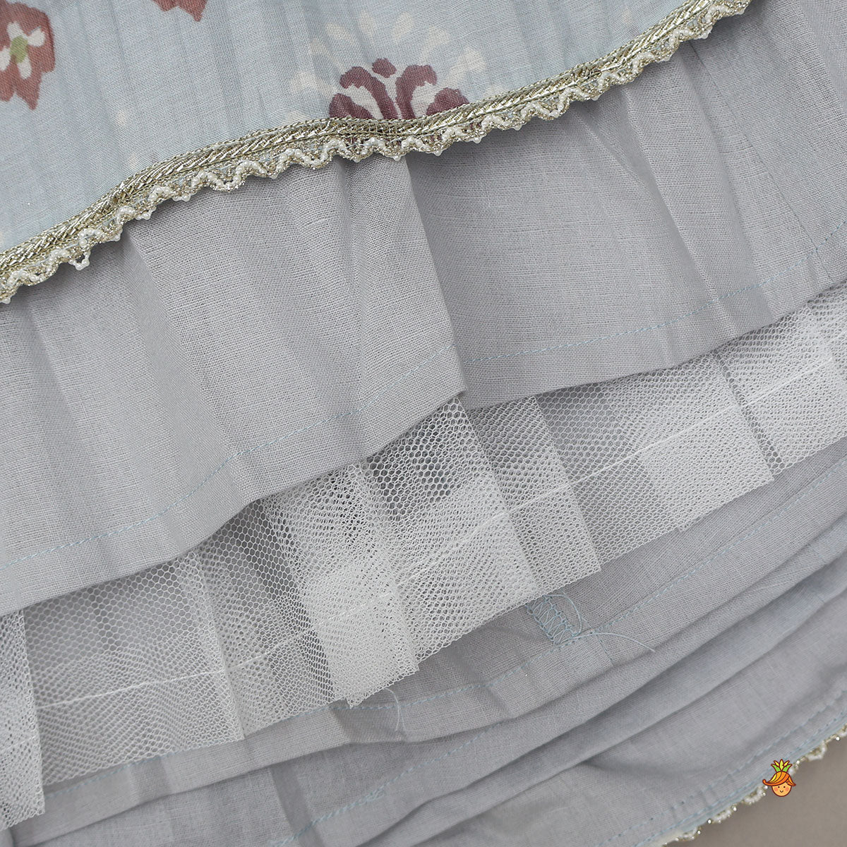 Mul Chanderi Ruffle Crop Top And Lehenga