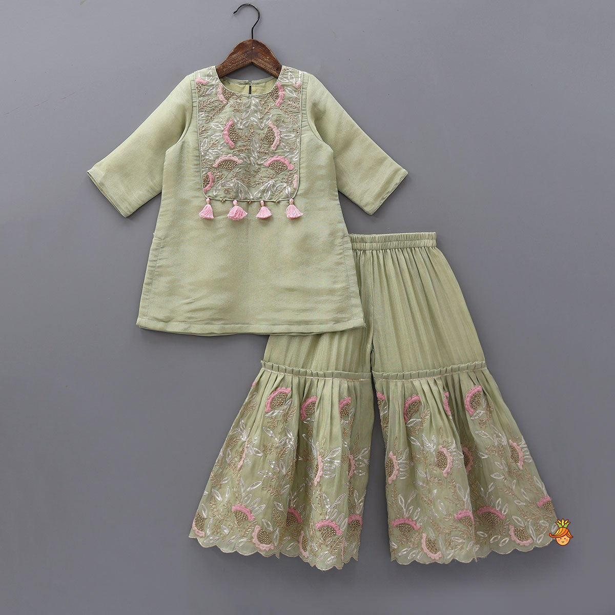 Yoke Embroidered Shimmery Kurti And Sharara