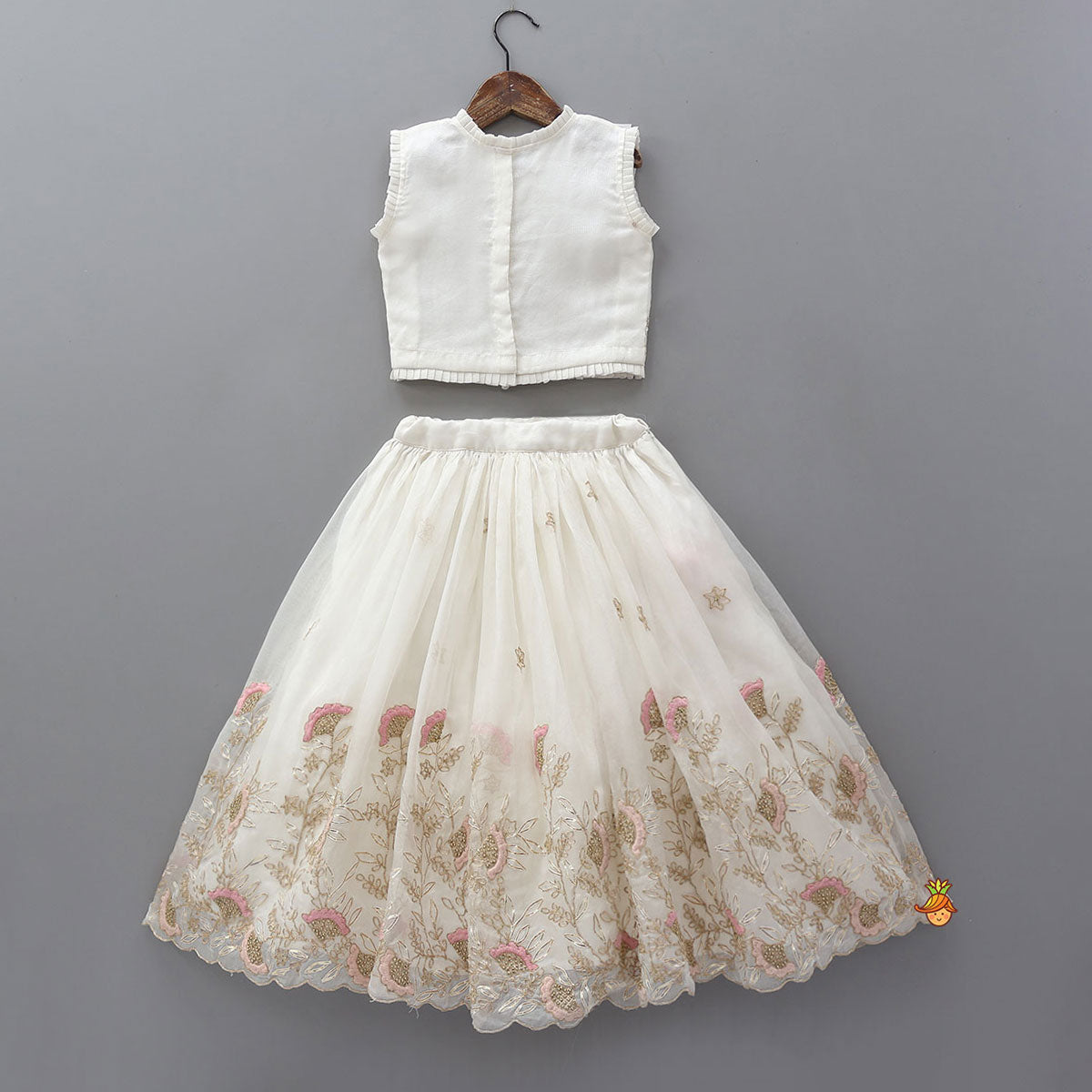 Pleated Detail Crop Top And Lehenga