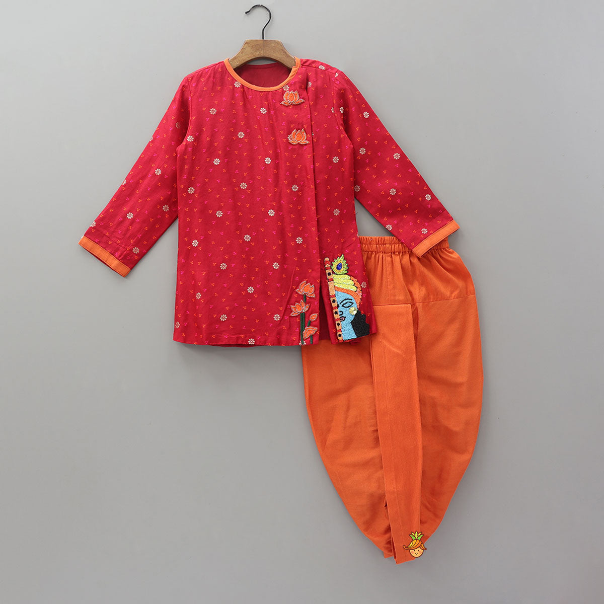 Krishna Embroidered Festive Kurta And Dhoti