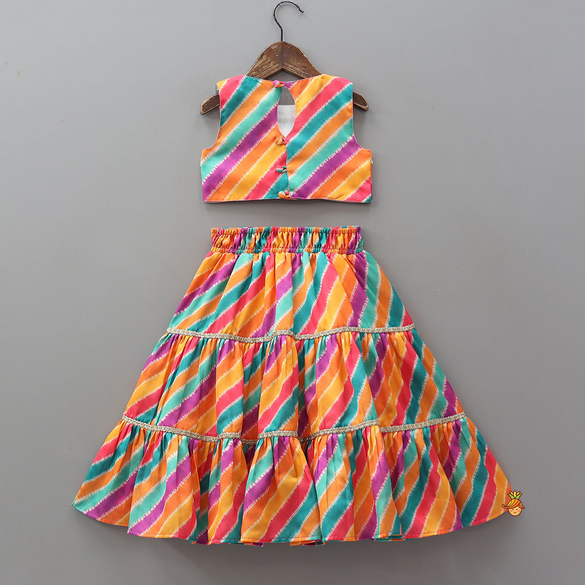 Printed Crop Top With Tiered Lehenga And Dupatta