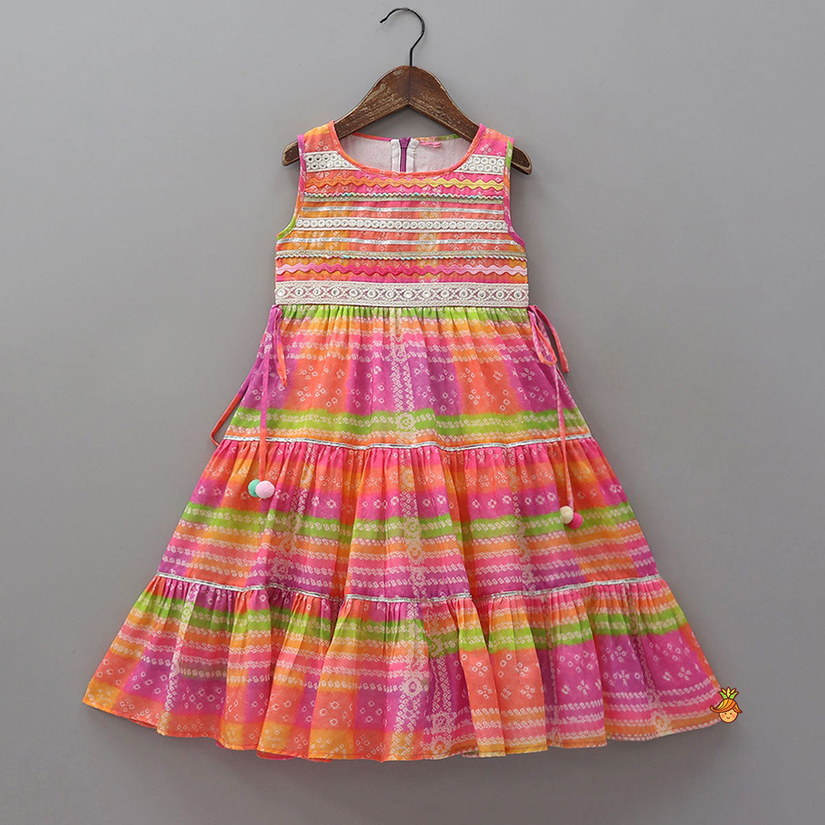 Bandhani Printed Tiered Kurti With Lace Detailing