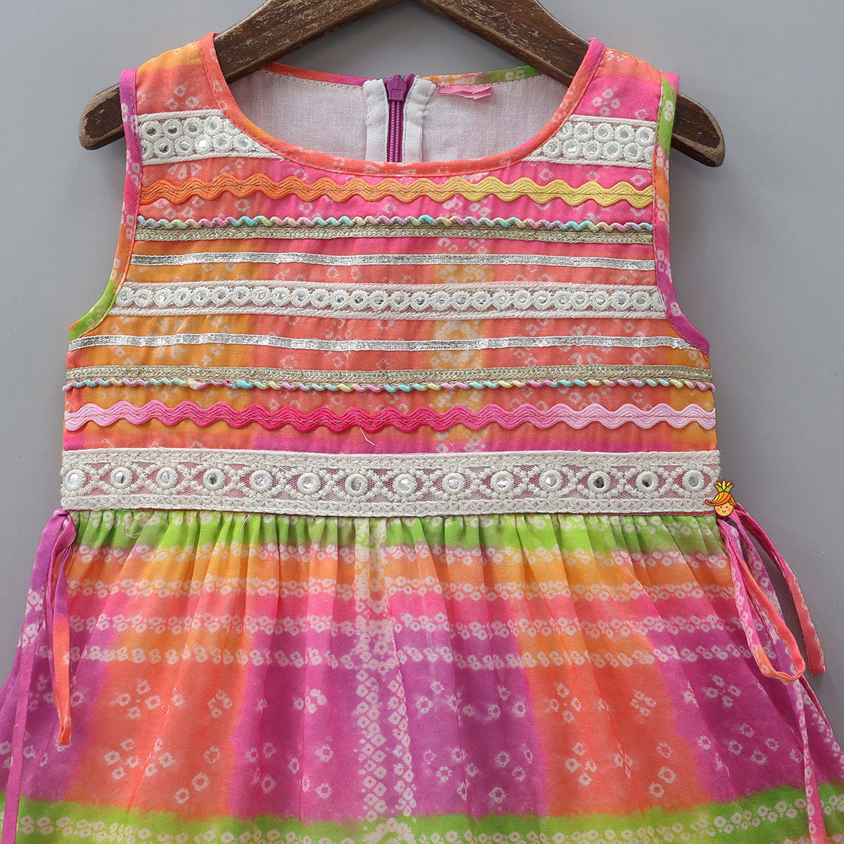 Bandhani Printed Tiered Kurti With Lace Detailing