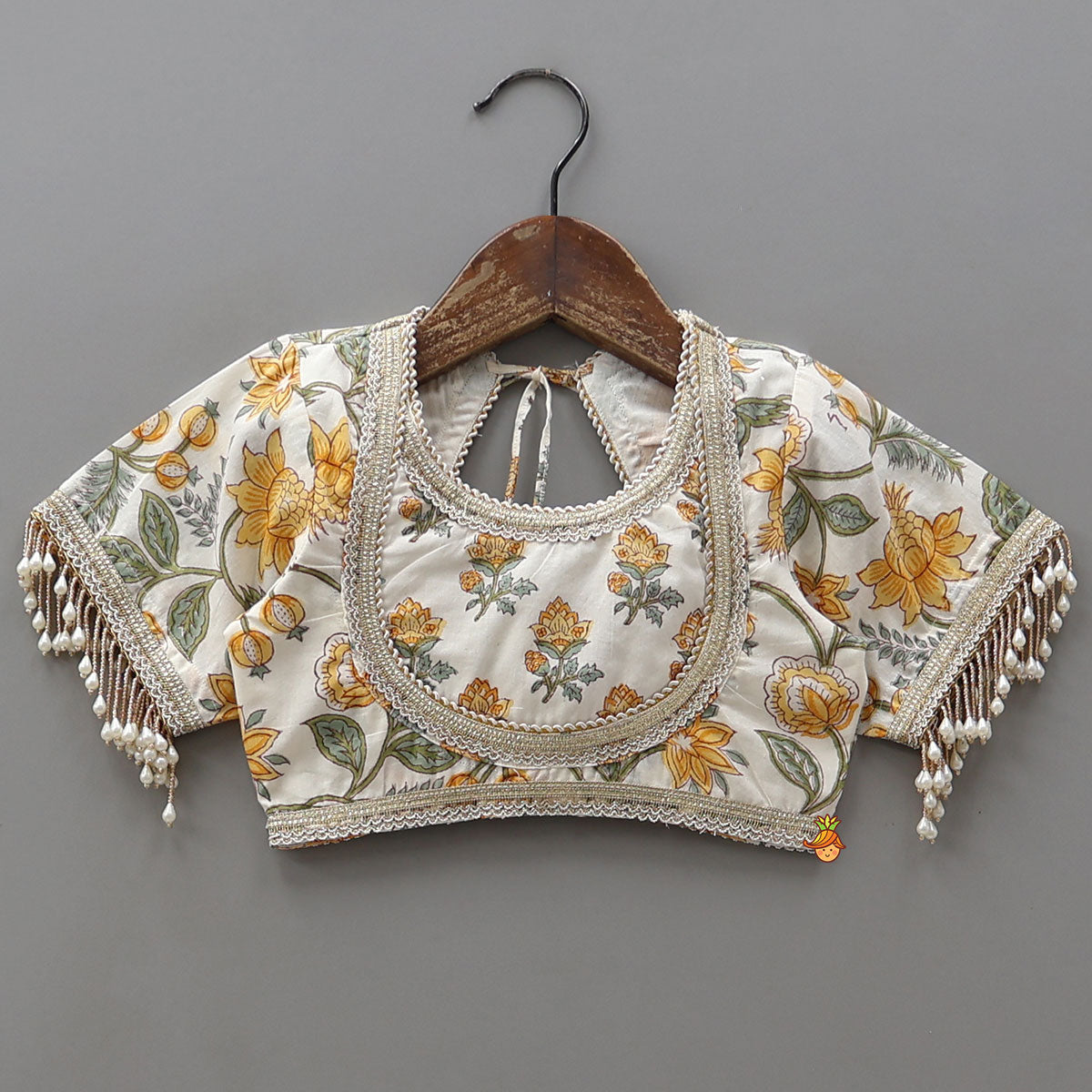 Floral Hand Block Printed Crop Top With Lehenga And Dupatta