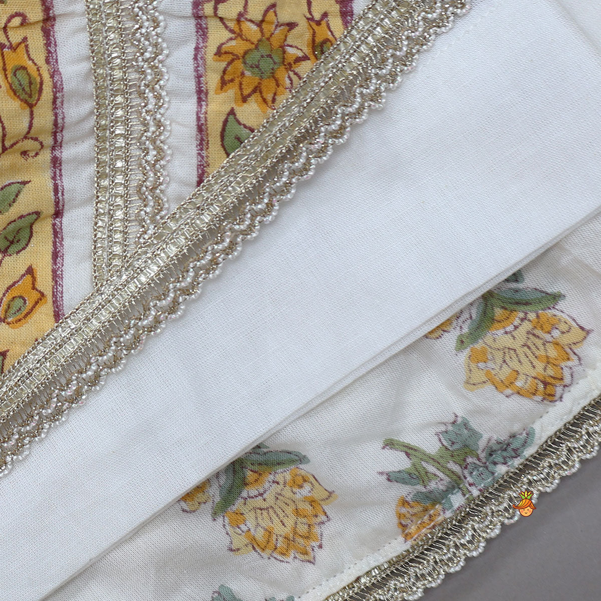 Floral Hand Block Printed Crop Top With Lehenga And Dupatta