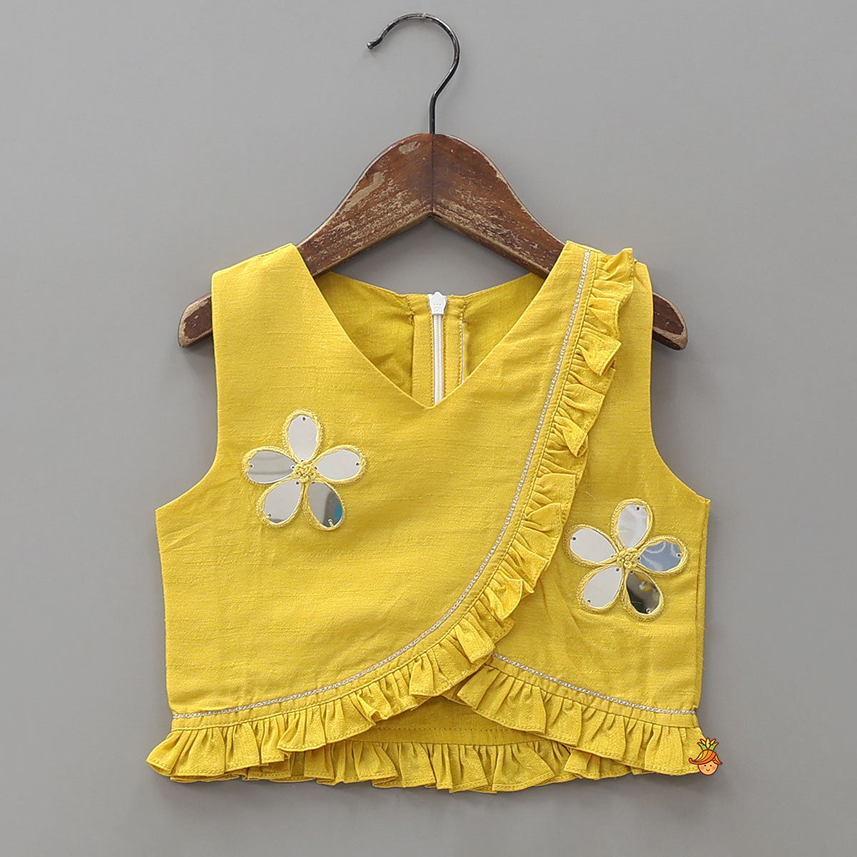 Overlap Style Ruffle Top With Faux Mirror Work Palazzo