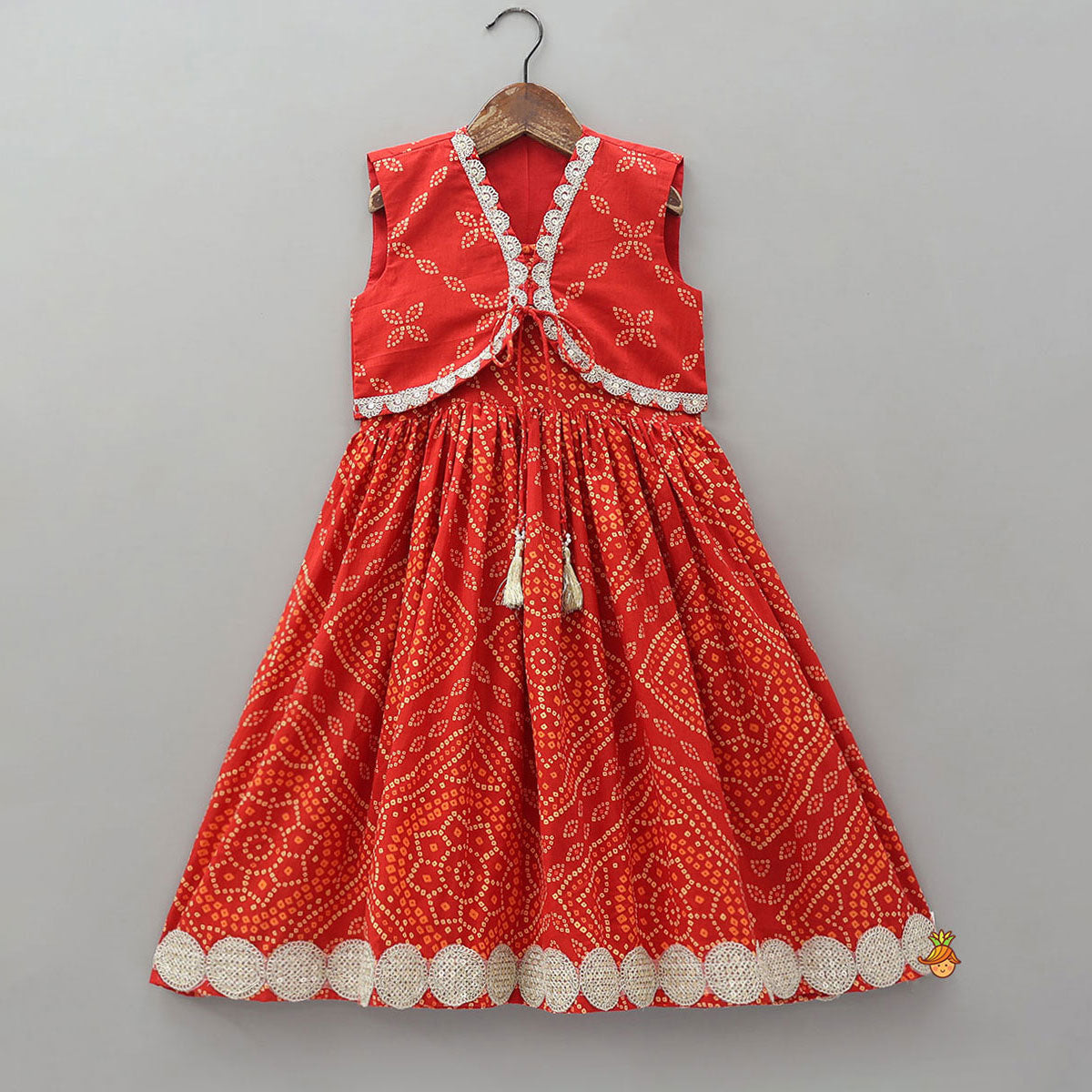 Bandhani Print Lace Detailed Kurti With Jacket