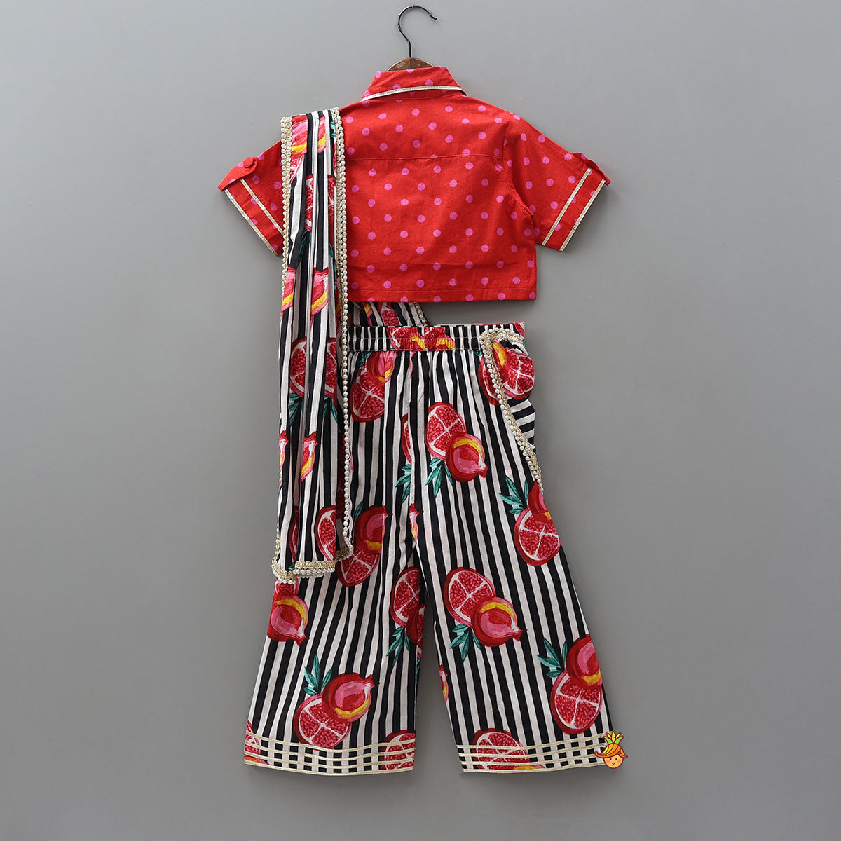 Elegant Shirt Style Top And Pant With Attached Dupatta And Hair Band