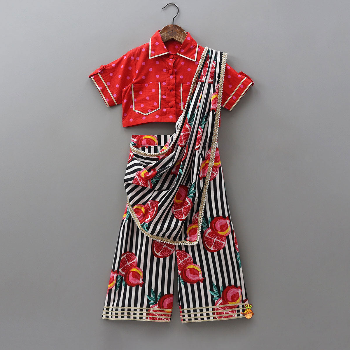 Elegant Shirt Style Top And Pant With Attached Dupatta And Hair Band
