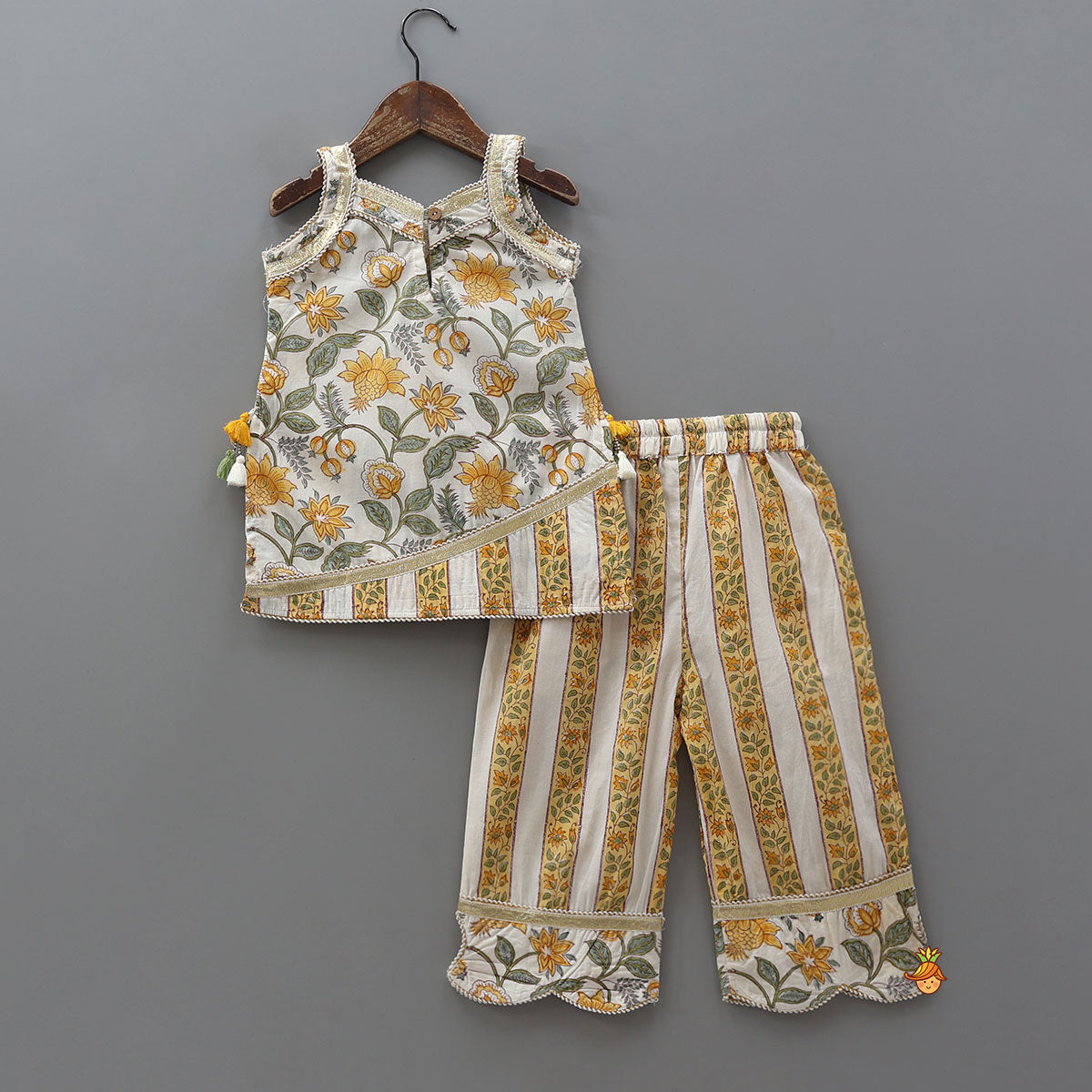 Floral Hand Block Printed Kurti With Pants And Dupatta