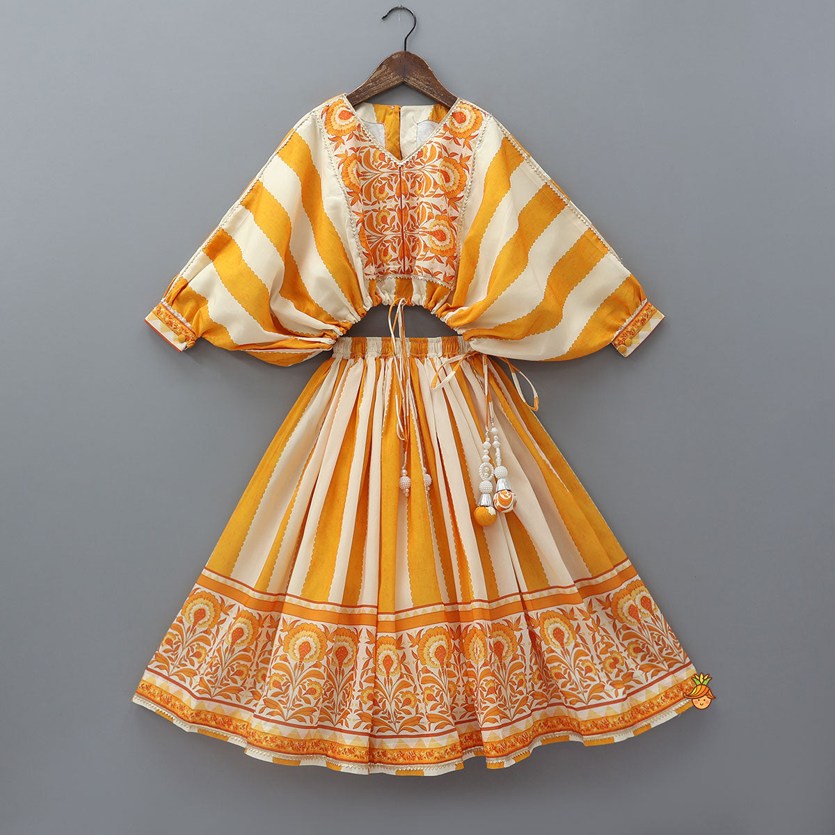 Kaftan Top And Lehenga With Matching Sling Bag