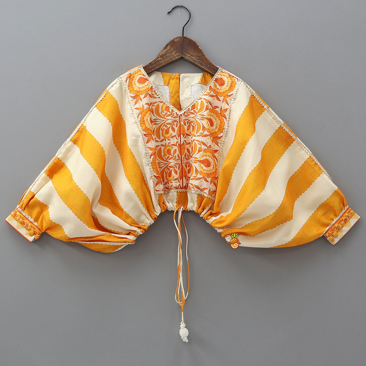 Kaftan Top And Lehenga With Matching Sling Bag