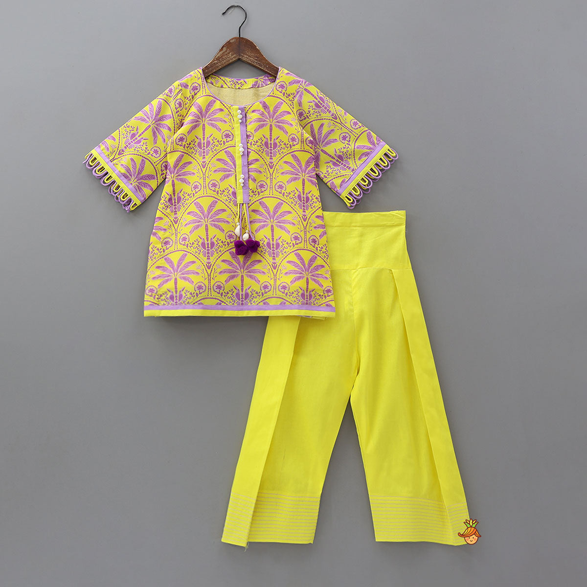 Trees And Birds Printed Kurti And Pants With Dupatta