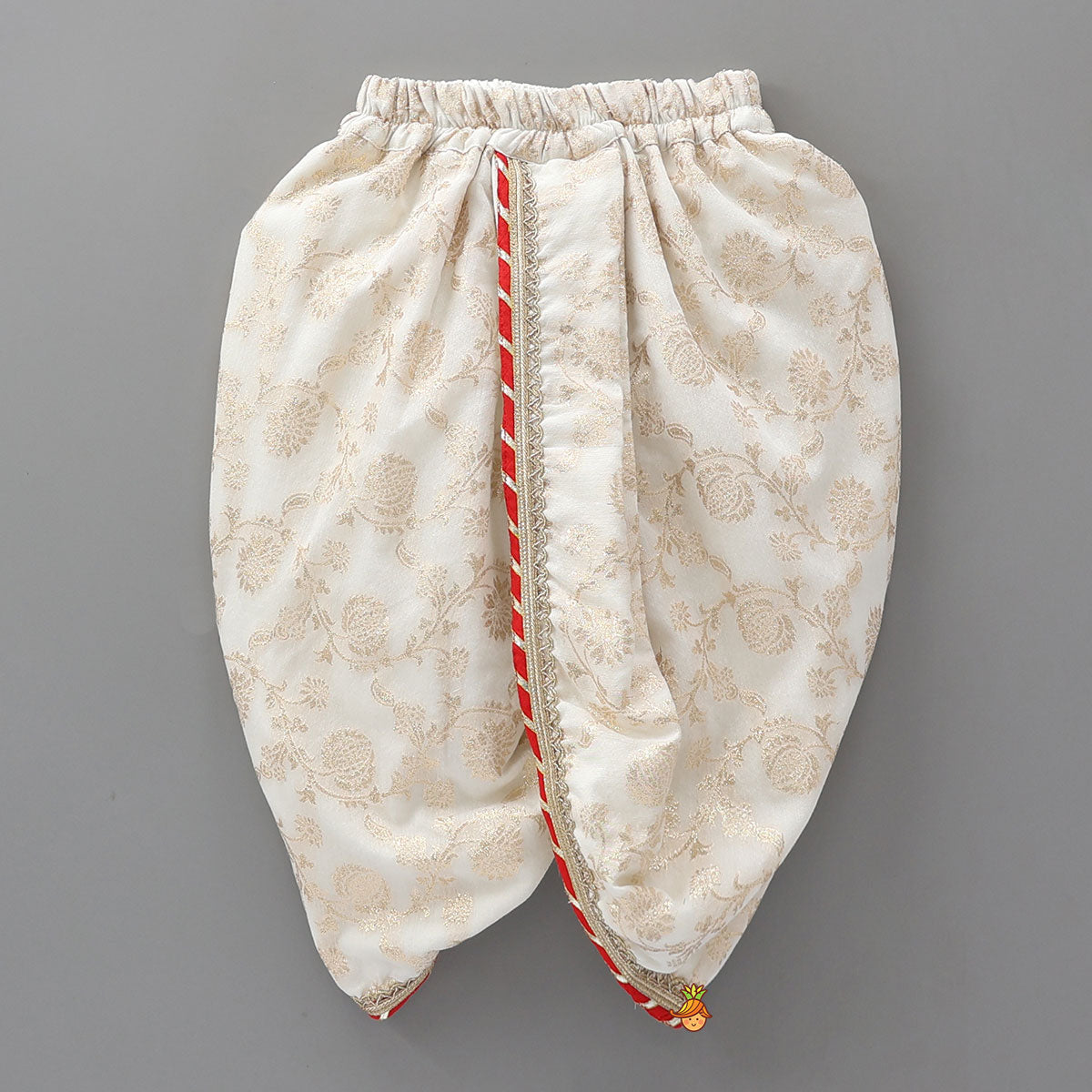 Festive Floral Brocade Dhoti Set With Tie Dye Stole And Waist Belt