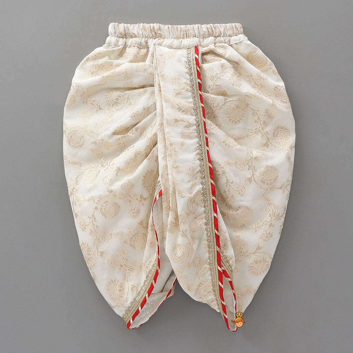Festive Floral Brocade Dhoti Set With Tie Dye Stole And Waist Belt