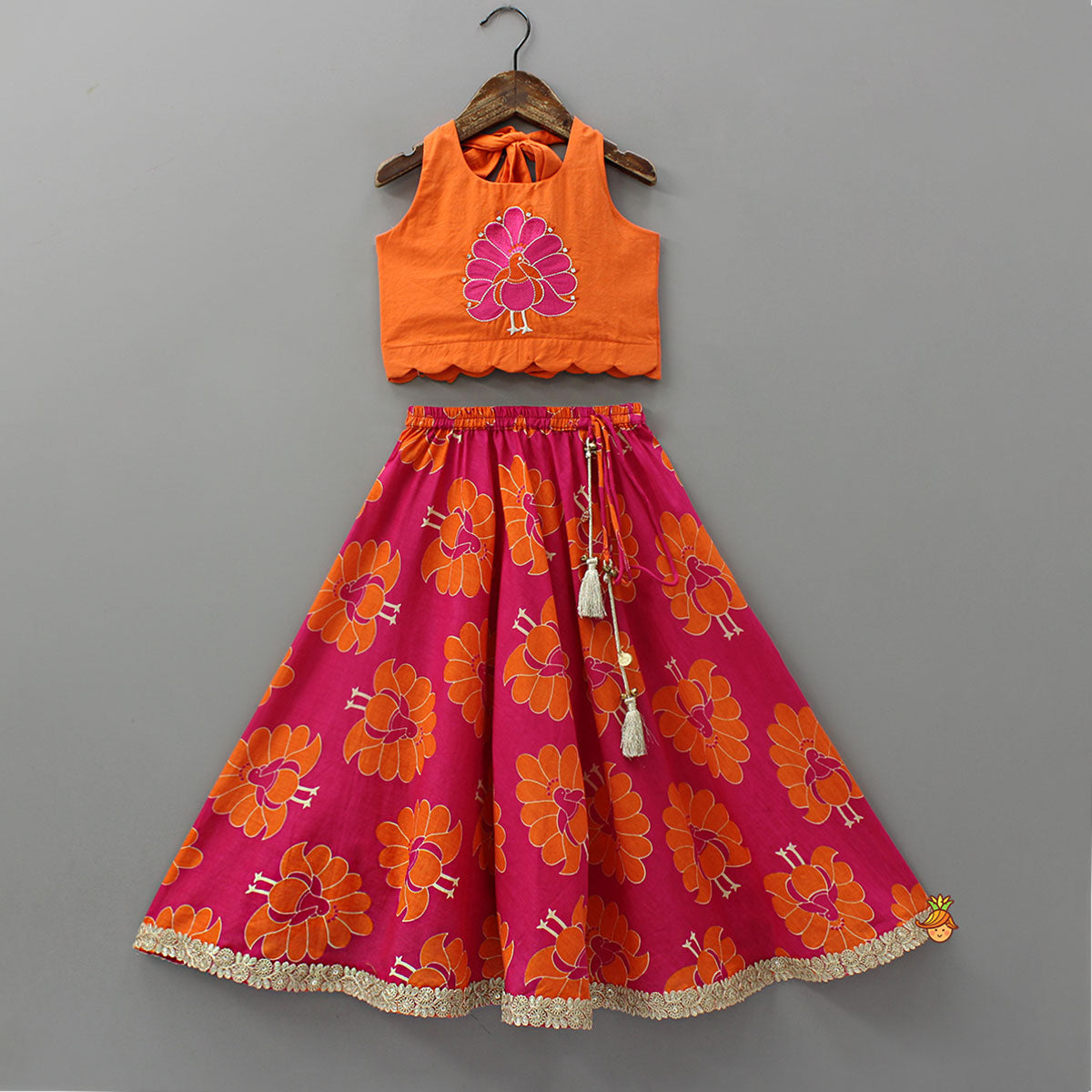 Back-Knot Halter Neck Crop Top And Lehenga