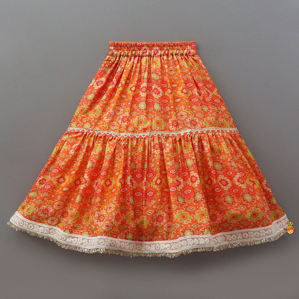 Lace detailed Angarakha Top With Printed Lehenga