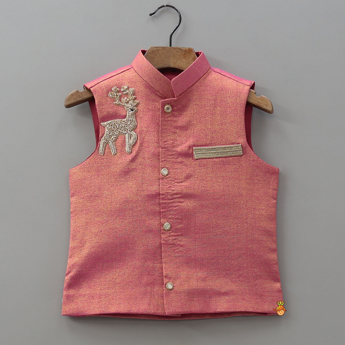 Shimmery Kurta With Patchwork Detailed Jacket And Pyjama