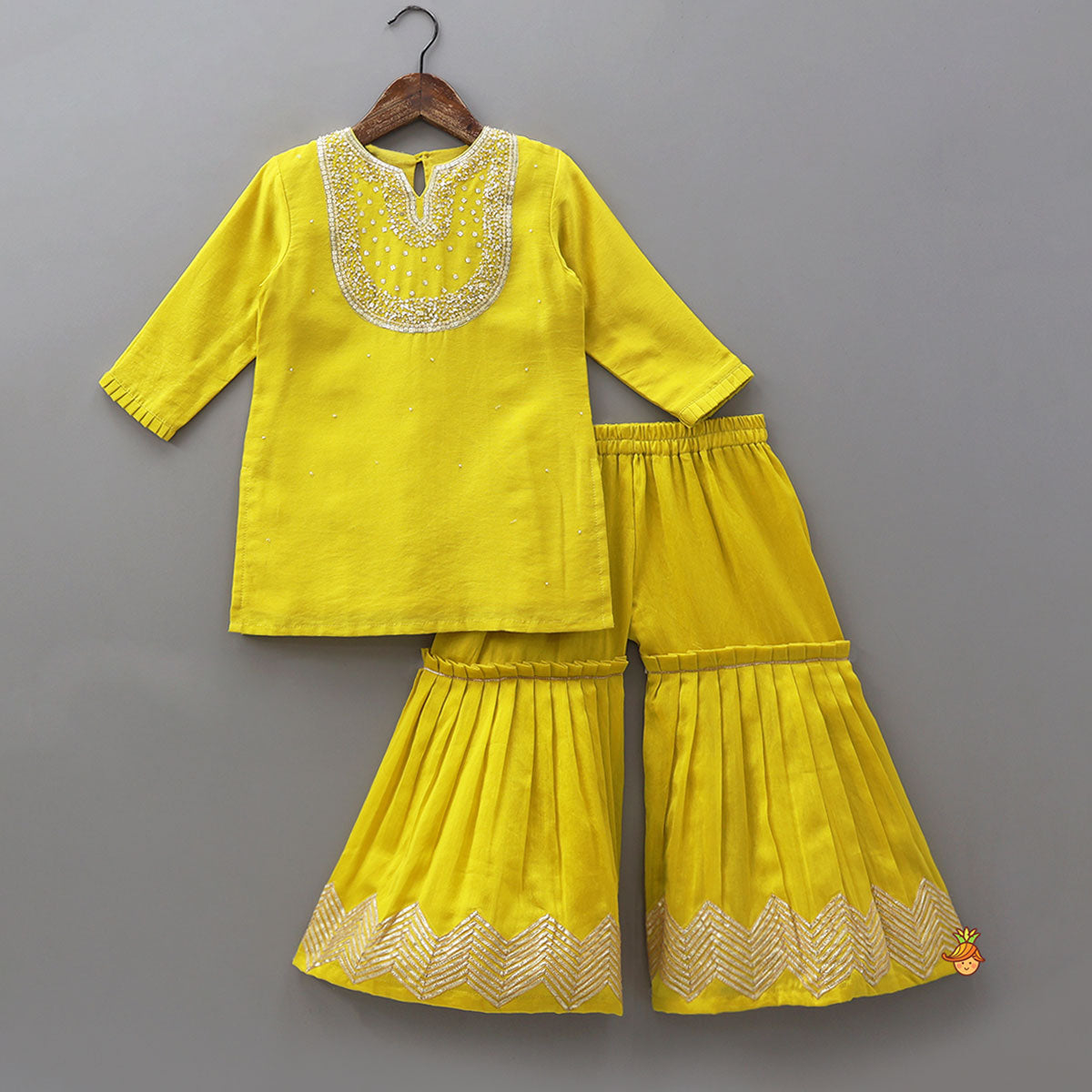 Yoke Embroidered Kurti And Pleated Sharara With Matching Dupatta