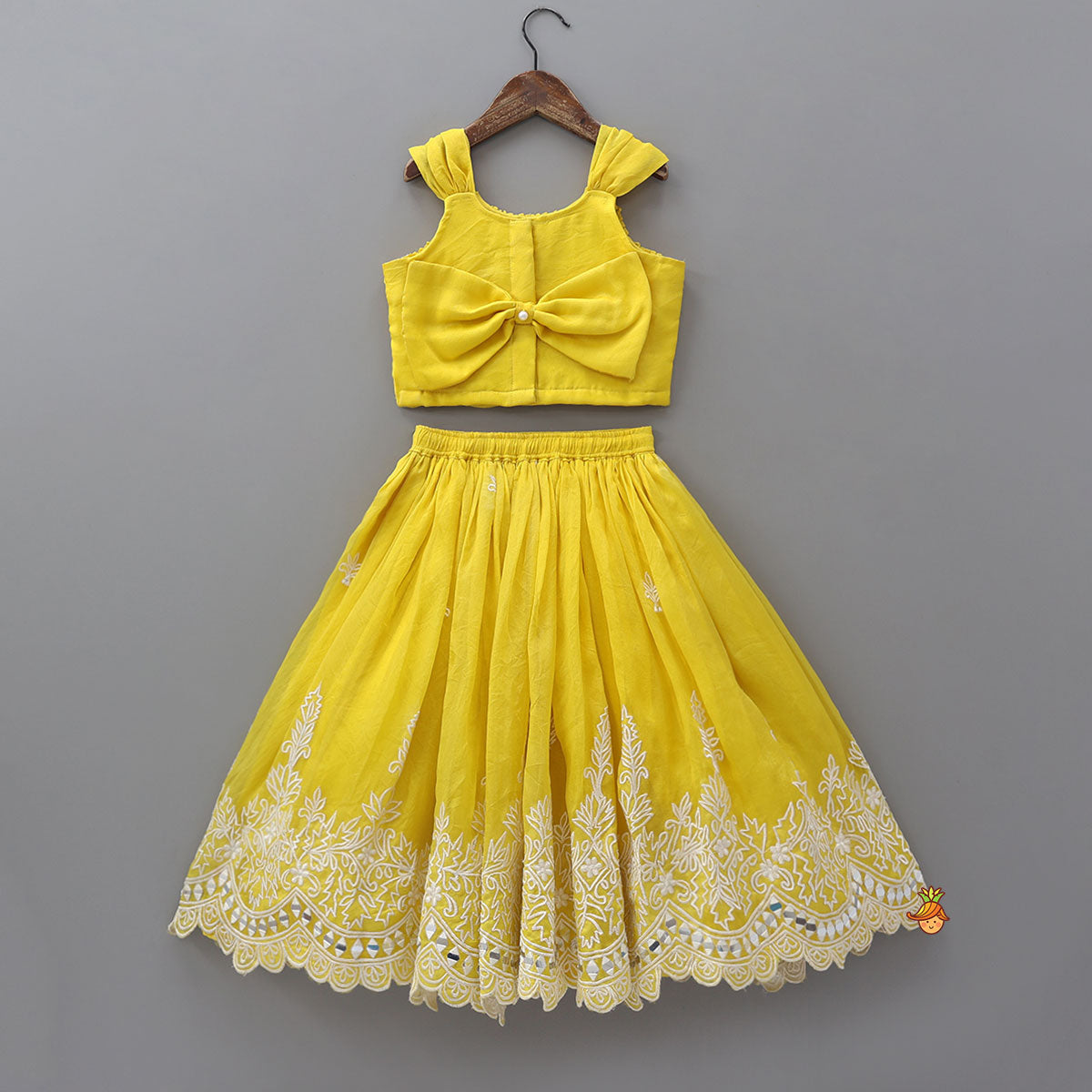 Faux Mirror Work Organza Crop Top And Lehenga