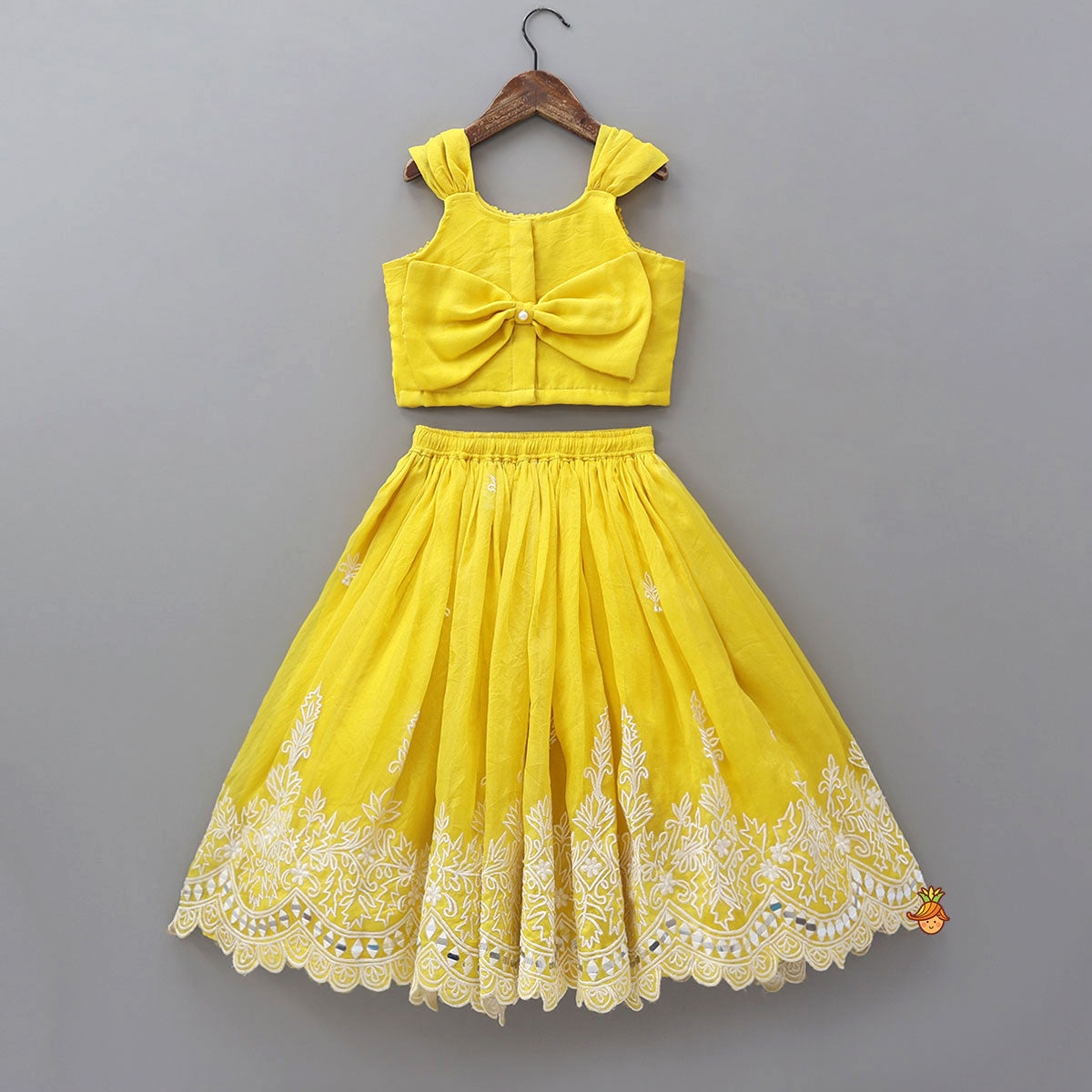 Faux Mirror Work Organza Crop Top And Lehenga