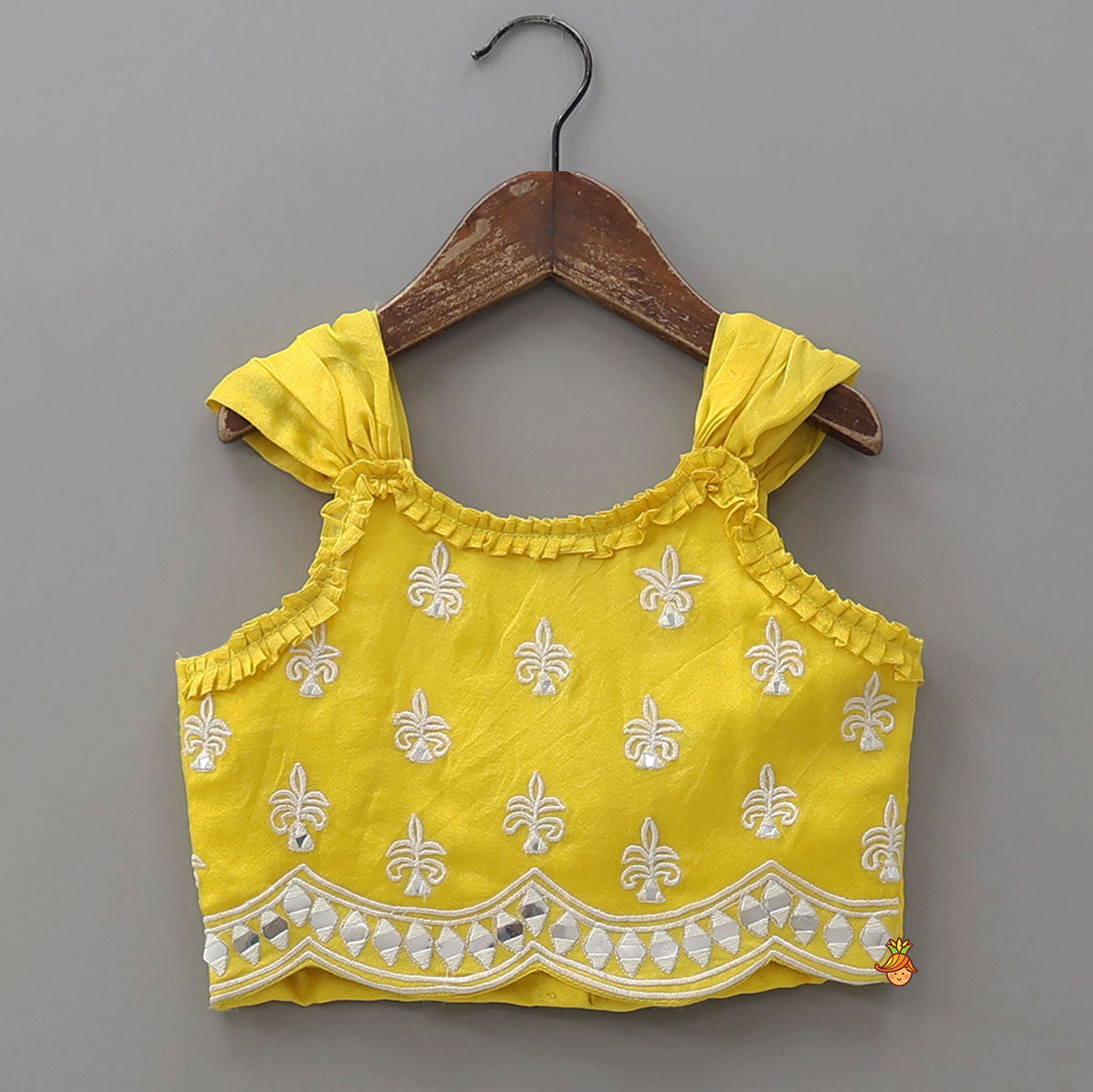 Faux Mirror Work Organza Crop Top And Lehenga